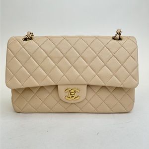 SOLD 🥰Authentic Beige Chanel Classic Double Flap Lambskin Shoulder Bag